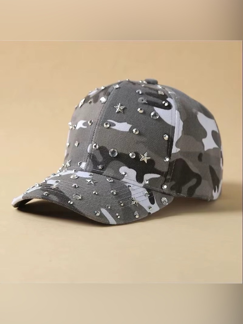Studded Camo Baseball Cap - Gray